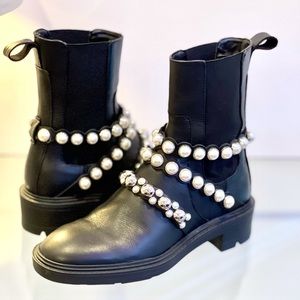 Zara black leather boots booties with pearls, 37